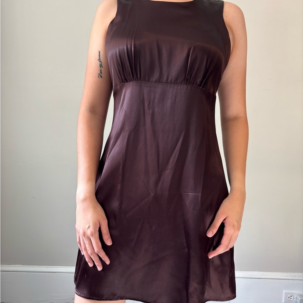 Y2K‎ Chocolate Brown Slip Whimsical Sleeveless Fairycore Mini Dress - Size Small